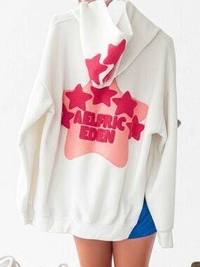 Worn once! Aelfric Eden Vintage Embroidery Eden Star Pullover Hoodie White Pink